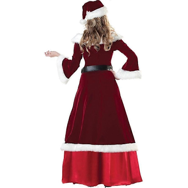 Deluxe Sametti Lady Santa Claus Joulupukki Asun Puku Iloinen Joulu Pitkä Mekko Red L