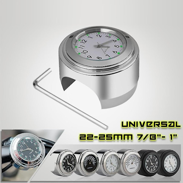 Universal Motorcykel Styr Ur Cykel Termometer Vandtæt Udskiftning Til Motorcykler Cykler 22mm-25.4mm7/8\"\"- 1\"\" Styr Sølv Skal Silver white dial clockandtemp