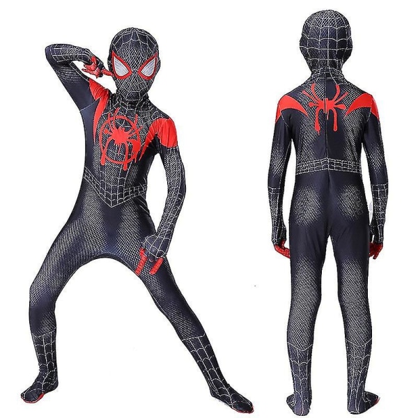 Børns Miles Morales Kostume Spiderman Cosplay Jumpsuit Halloween Cosplay Dragt 120CM