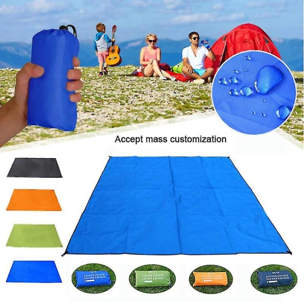 Vandafvisende Teltunderlag Picnic Tæppe Ultralet Lomme Teltunderlag Strand Tæppe Sæk Til Camping Vandreture TæppeBY Blue 210x150cm