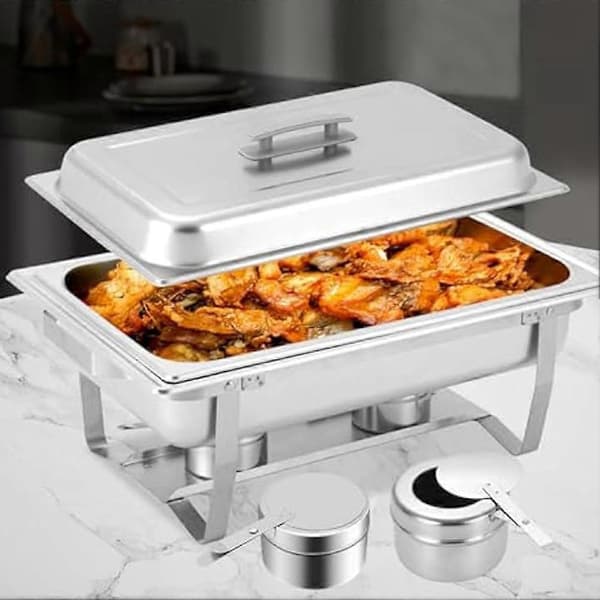 8 st Brännarhållare, Rostfritt Stål, med Lock, Värmeboxhållare för Chafing Dish Silver