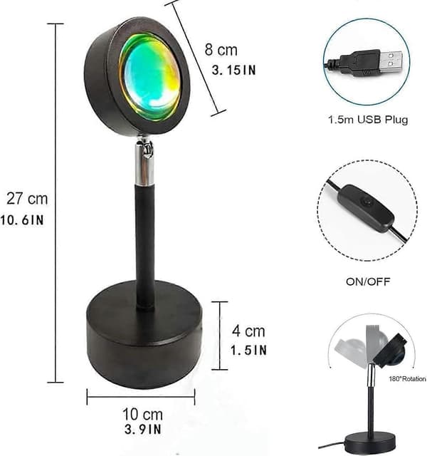 Solnedgangslampe, Projektor Solnedgangslys 180 Graders Rotationsprojektion LED Nat