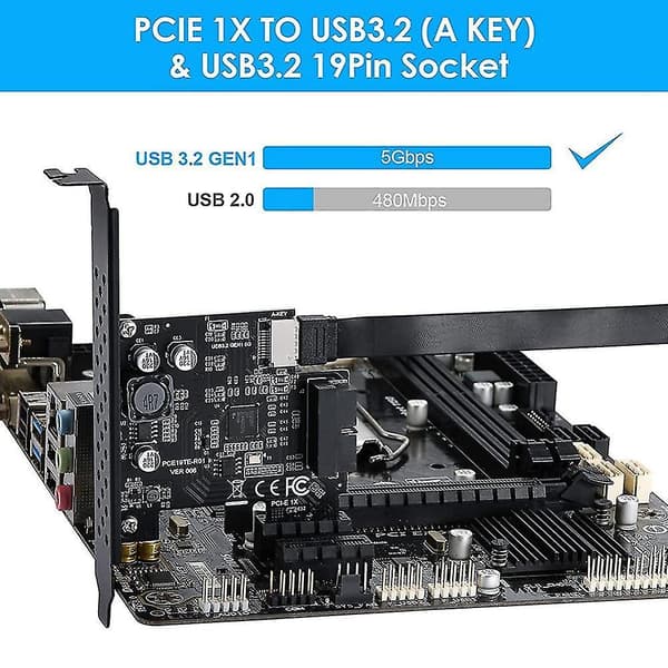 PCI-e 1x till USB 3.2 Gen1 5 Gbps 20-stifts frontpanelhuvud (till Type-C frontpanelhuvud) Frontpanel