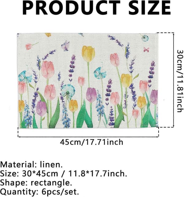 6 st Bordsunderlägg Blomstermönster Linne Matbord Matta Rektangulära Underlägg