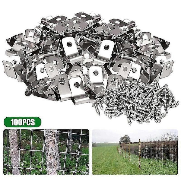 100 stk. Gjerdeklemmer med skruer Rustfrie rustbestandige klips for 12-16 Gauge Hage Ya A