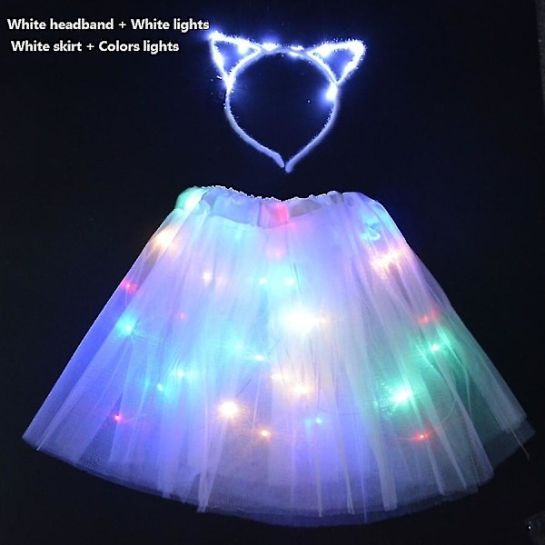 Jente Kvinne Led Skjørt Fe Lys Tutu Glød Katt Kanin Øre Krone Hodebånd Fest Gave Bursdag Bryllup Kostyme Halloween Jul 5 for children