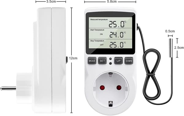 230 V temperaturkontroll med sensor, digital termostatkontakt med LCD-display [DB]