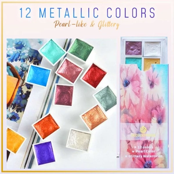 12 Farger Metall Vannfargemaling Pigment Transparent Delpakke Sett 243792BY Multicolor