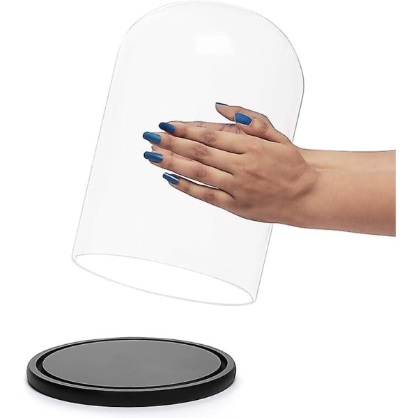 Svart Träbas 20 Cm - Transparent Dekorativ Glasklocka Med Trätopp För Belysning, Borddekoration, Antikviteter