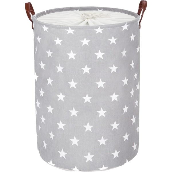 18-Inches Freestanding Laundry Basket With Lid, Collapsible Clothes Hamper Storage (Grey Star, L)