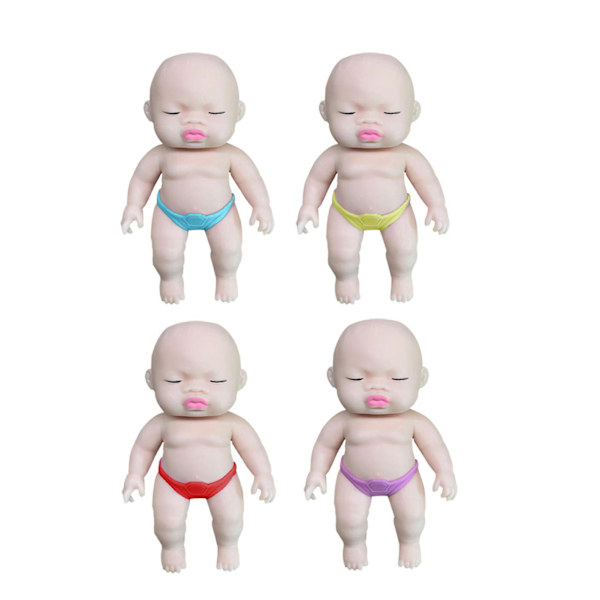 Simuleringsdocka för bebisar att klämma på - Flexibel, elastisk och söt docka i TPR - Stressreducerande leksak med tecknad figur Random Color