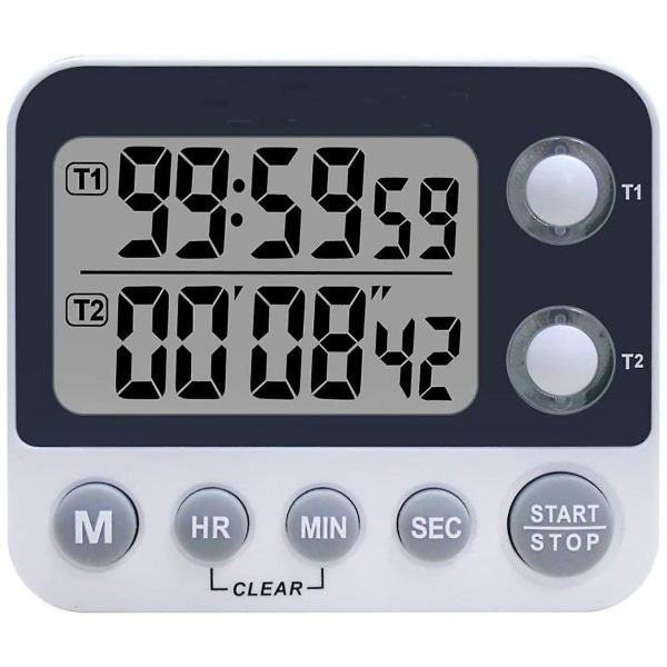 Digital Dual Kitchen Timer, Adjustable Volume Timer, Stopwatch, Large Lcd Display