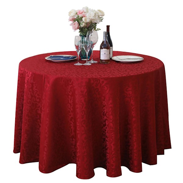 Rivtålig bordsduk i polyester, bleknar inte, tvättbar, rund bordsduk för kök Wine Red