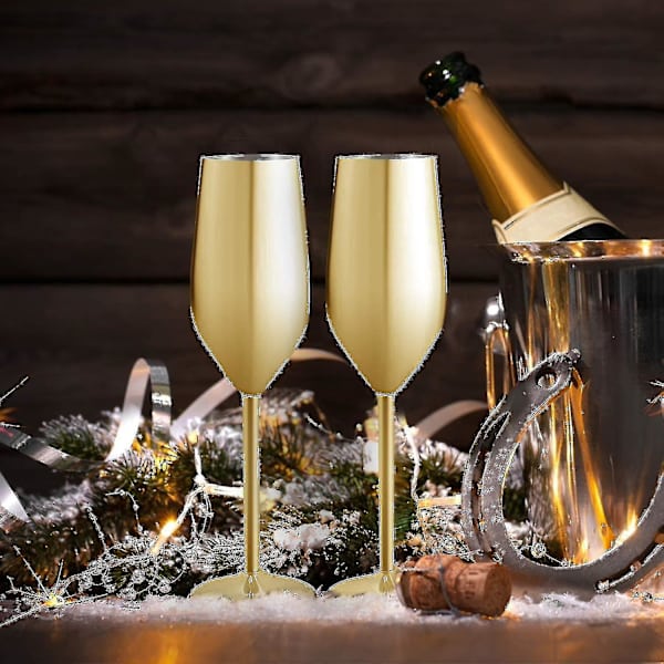 2 set champagneflöjter i rostfritt stål, 200 ml guld