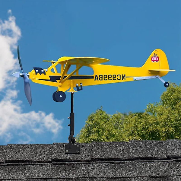 Trädgårdsdekorationer 3D Piper J3 Cub Vindspinnare Flygplan Metall Flygplan Väderflöjel Utomhus Tak Vindriktningsindikator Väderflöjel (FÅ DET) 20*18cm