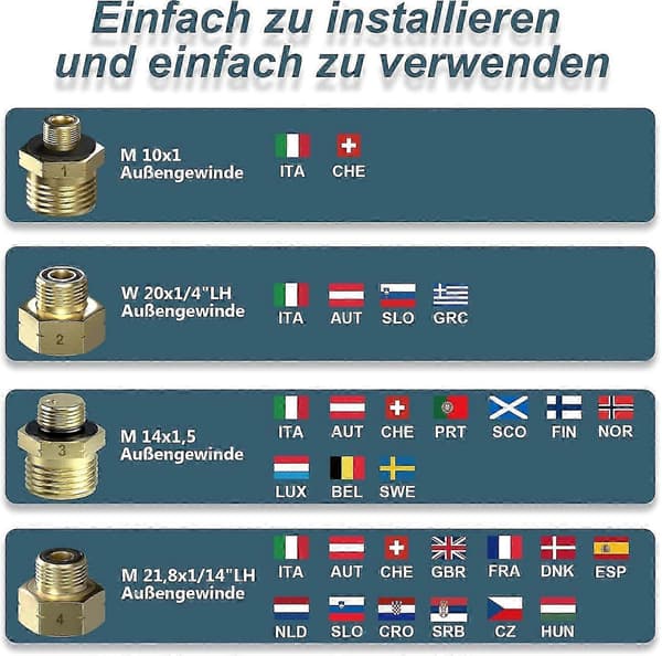 Gaspatronadapter Gasflaskadapter för påfyllning av tyska gasflaskor i EU Utomlands Adapter Gaspatron Tillverkad av mässing Gaspatronadap