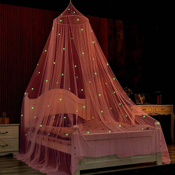 1 Sæt Kuppel Seng Himlen Foldbar Glødende i Mørket Polyester Stjerner Prinsesse Himlen Soveværelse Dekoration Husholdningsartikler Qinghai Pink M