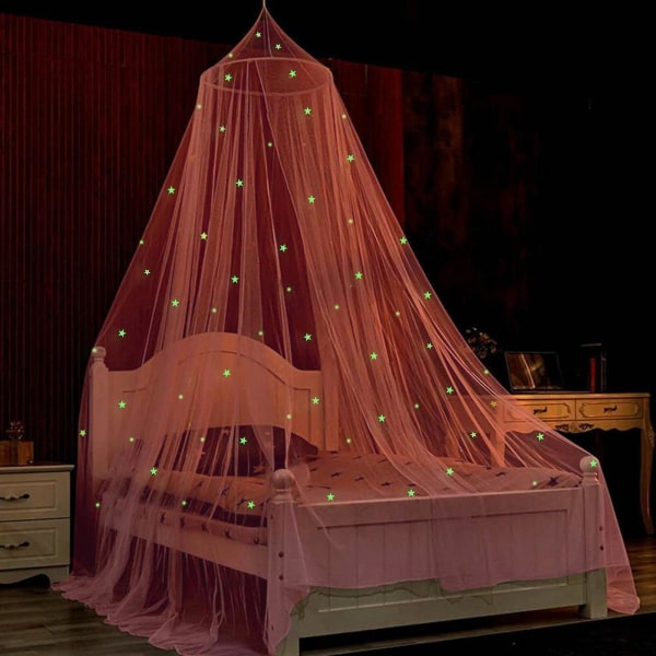 1 set Kupolsäng Sänghimmel Vikbar Glow-in-the-dark Polyesterstjärnor Prinsess Himmelsäng Rumsinredning Hushållsartiklar Qinghai Pink S