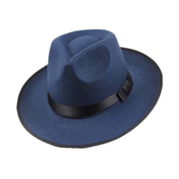 Visirhatt för män och damer, hård filt, bred brättad höstblå retro hatt filtmössa Jazzhatt Blue