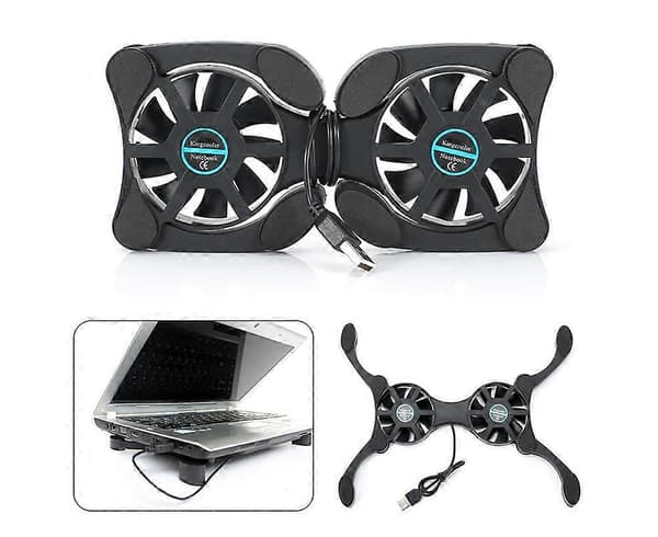 Bærbar Foldbar Notebook Laptop Dobbelt USB Fan Køler Kølebase - Sort