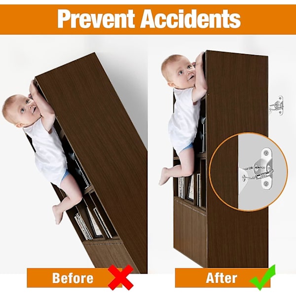6 stk Møbelankere Sett for Babysikring, Møbelstropper Brukes for å Forhindre Fall og Anti-Velting, Kommode eller Skap til VeggankereBY white 12 pcs