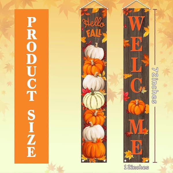 Gresskar Thanksgiving Veranda Banner Skilt, Hello Fall Gresskar Lønneblader Dør