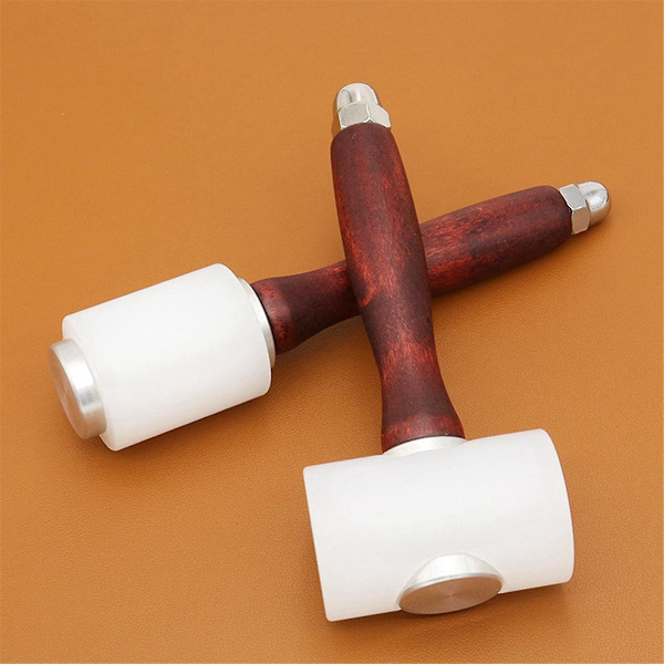 Trehåndtak Rett Hammer Lærutskjæringshammer Stempling Trykking Gravering Nylon Hammer DIY H
