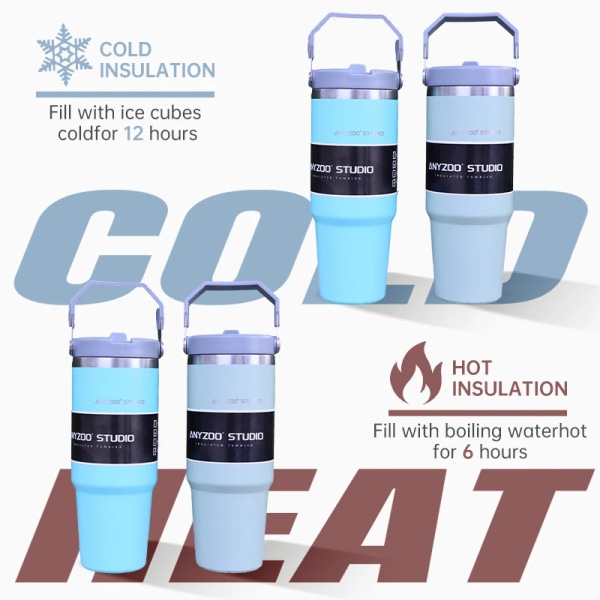30oz termosflaska rostfritt stål med sugrör Bilsport kaffekopp mugg Termos Bärbar resemugg Stor vattenflaska Fitness Bondi Blue 30OZ-900ML