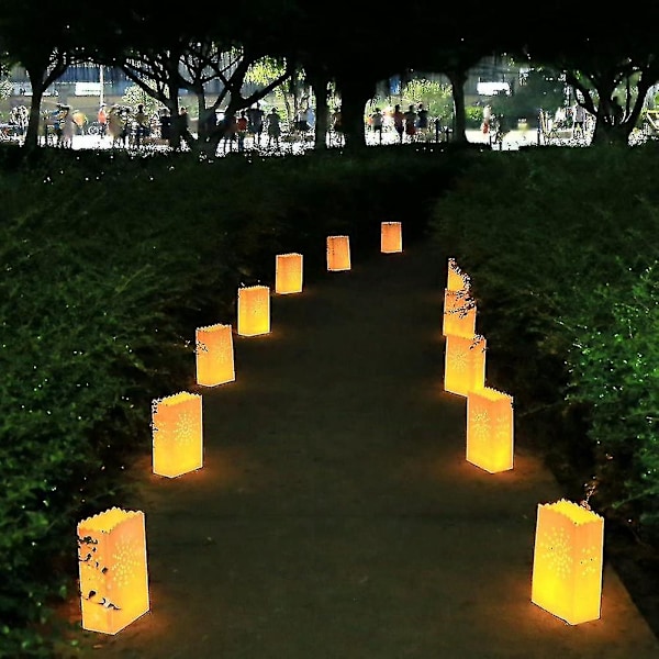 50 Pcs White Luminary Bags - Flame Resistant Candle Bags - Sun Design Luminaries