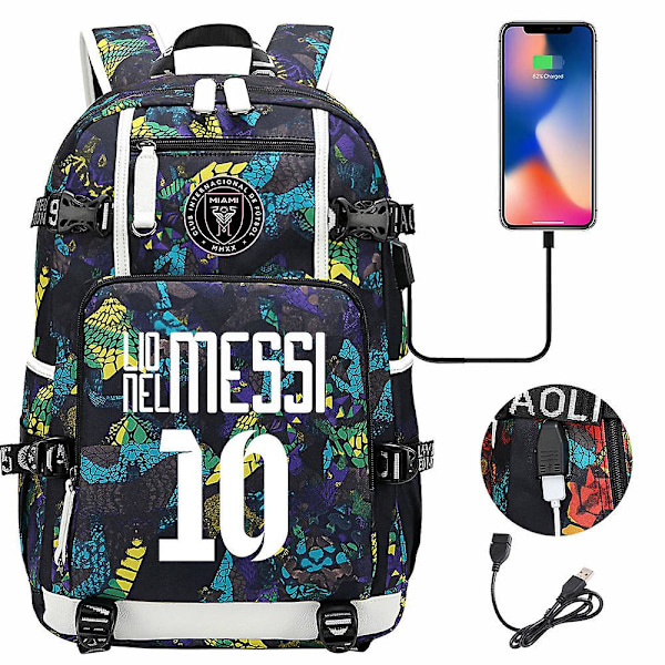 Fotboll Messi Ryggsäck | Rymlig Vattentät Resväska | Svart Skolväska Med Usb-laddare | Perfekt För Resor Och Skola Hög Kvalitet 3