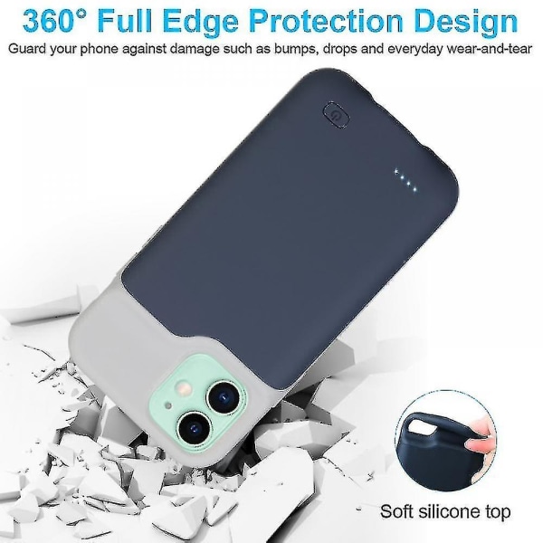 6500mAh Batteriladdningsfodral för iPhone 12/12 Pro/12 Pro Max/12 Mini, Laddningsbart Bärbart Extern Batterifodral Blue