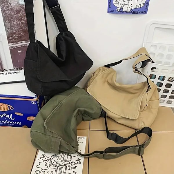 Kvinder Messenger Taske Vintage Håndtaske Lærred Teenager Skulder Tote Tasker Casual Håndtaske Crossbody Håndtasker Khaki