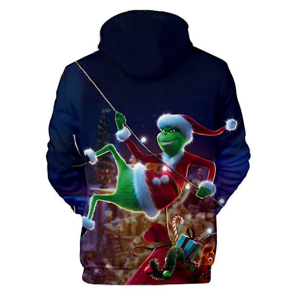 Hettegenser med 3D-trykk for menn og kvinner - Julenissen Grinch - Lang ermet, hettegenser, genser, casual, løs, juletopper A 3XL