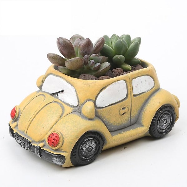 Mini Blomsterpotte i Bilform - Retro Plantekasse Hagepotter Kreativ for Sukkulenter, Kaktus, Urter - Bil Planter Blå, Gul, Rød for Hjem, Hage, Gave, Kontor Yellow Racing Car