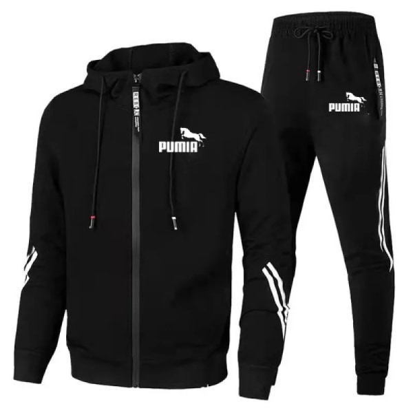 2PCS Design Tracksuit Herr Höst Vinter Hoody Jacka och Sweatpants Casual Print Sports Hoodies Jogging Suit black suit XXL