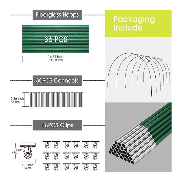 36 st Green House Hoops Växthus 6 set med 8,5 fot långa trädgårdsringar, rostfria glasfiberupphöjda bäddar HoopsBY Green