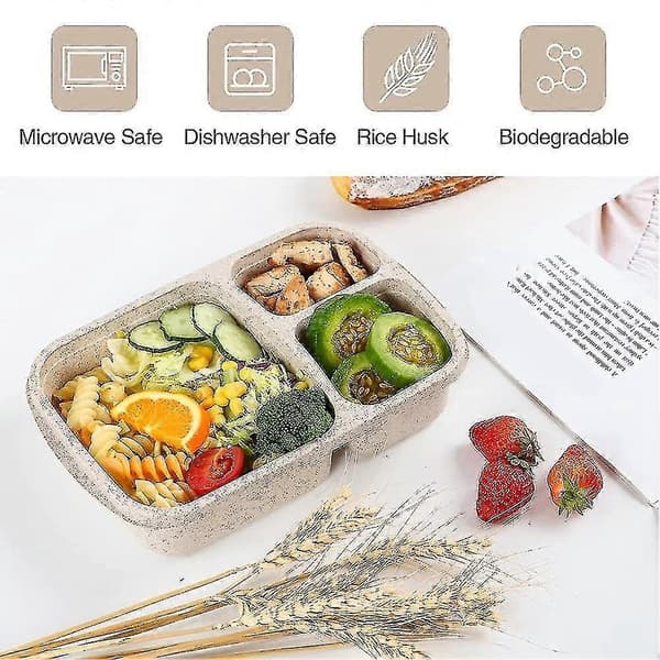 4-pakning Bento Matboks, 3-roms Matbeholdere, Matboks for Barn, Gjenbrukbar Matlagring Hy