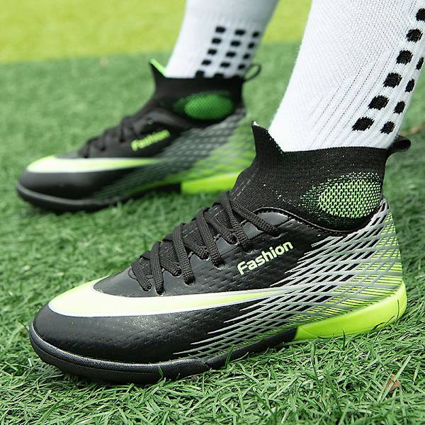 Drengefodboldstøvler med Non-Slip Fodboldstøvler Knopper Græs Fodbold Sneakers Yj818 Black 35