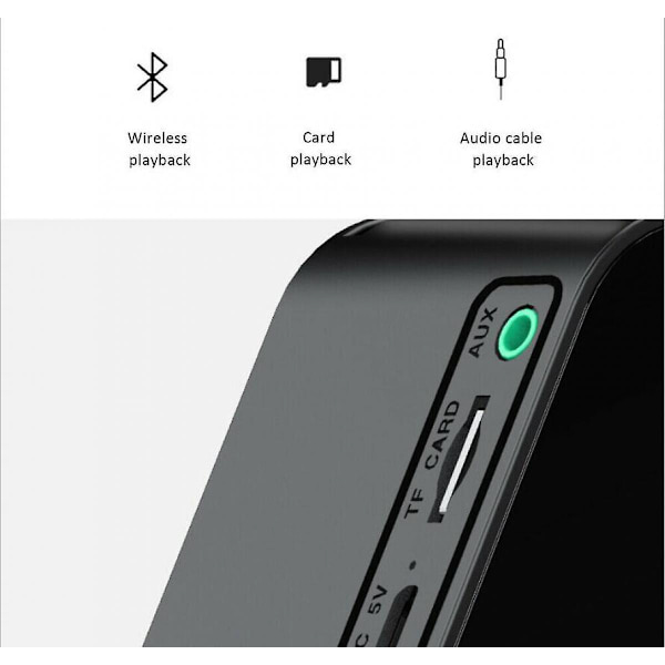Multifunktionell väckarklocka med spegel, LED-väckarklocka, multifunktionell trådlös Bluetooth (svart) (FMY)