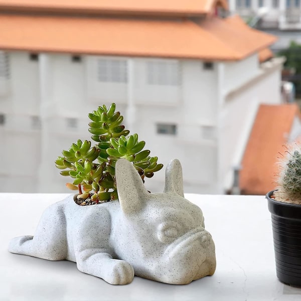 Fransk Bulldog Form Harpiks Sukkulent Plantepotte Mini Hvalpeplante Plantepotte, Sød Bonsai Blomsterkrukker Til Hjem Have Kontor Balkon Skrivebordsdekoration S