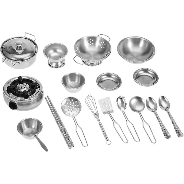 Miniatyrspannor Leksakssats, Köksleksaker för Pojkar och Flickor, Rostfritt Stål, Kockredskap, Pannleksakssats för Barn, Rollspelsköksset 25pcs
