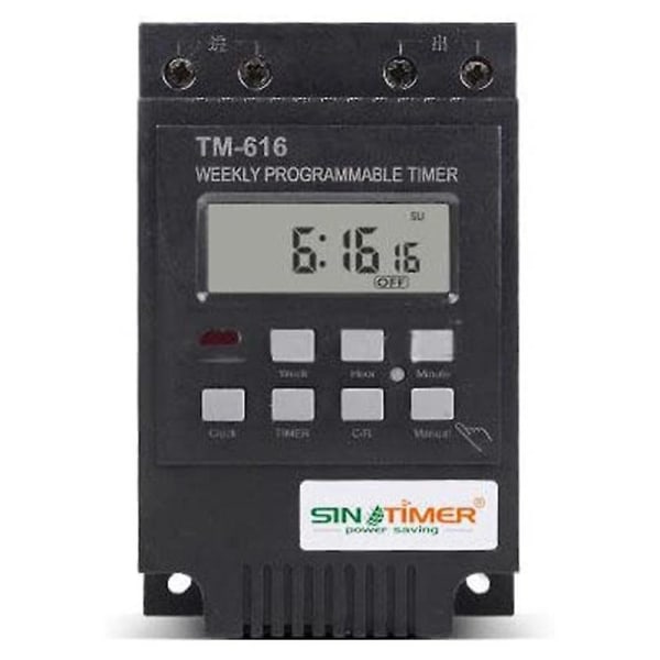 TM616 30AMP 4-PINS Programmerbar Timer DIN-Skinne Montert Timerbryter Digital Timer 110V AC Programmerbar Timer Relé Black