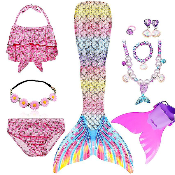 Fantasifulla Barn Mermaid Svansar För Simning För Flickor Halloween Cosplay Kostymer Den Lille Sjöjungfrun Baddräkt Badkläder Pool 110 ( 3-4T) Set114