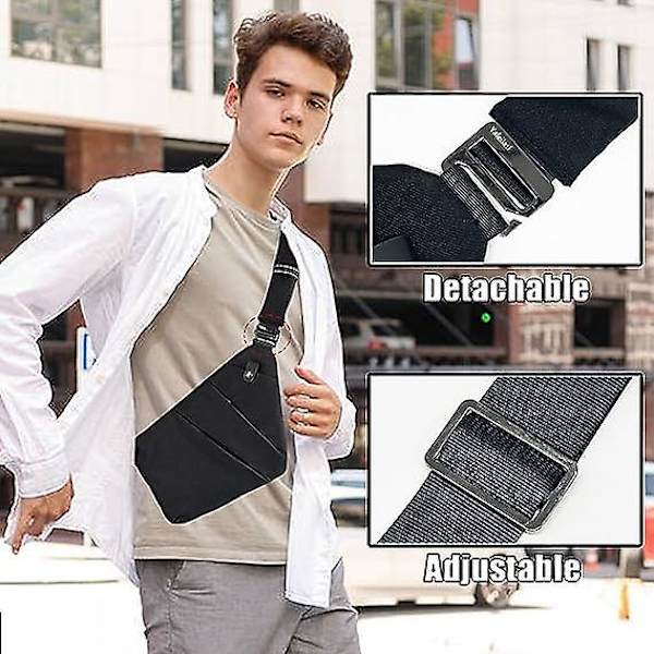 Slingväska, lätt crossbody axelväska bröstväskor dagryggsäck, en rem anti-stöld slingväska för kvinnor män DB black left shoulder