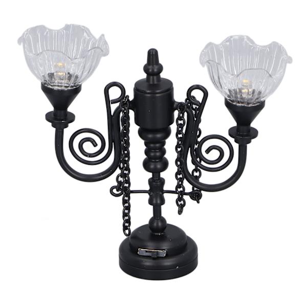 Dockhus Taklampa Multifunktionell Retro Utsökt Simulering Innovativ Dubbel Huvud Blomma 1:12 Skala Miniatyr Taklampa Svart