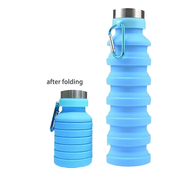 Hopfällbar vattenflaska, återanvändbar Bpa-fri silikon Vikbara vattenflaskor för resor Gym Camping Vandring, Bärbar läcksäker sportvattenflaska Wi Blue