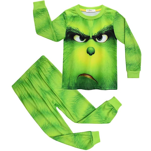 Julegave 4-9 År Børn Grinch Trykt Pyjamas Sæt Top+bukser Nattøj Hjemmetøj B 6-7 Years