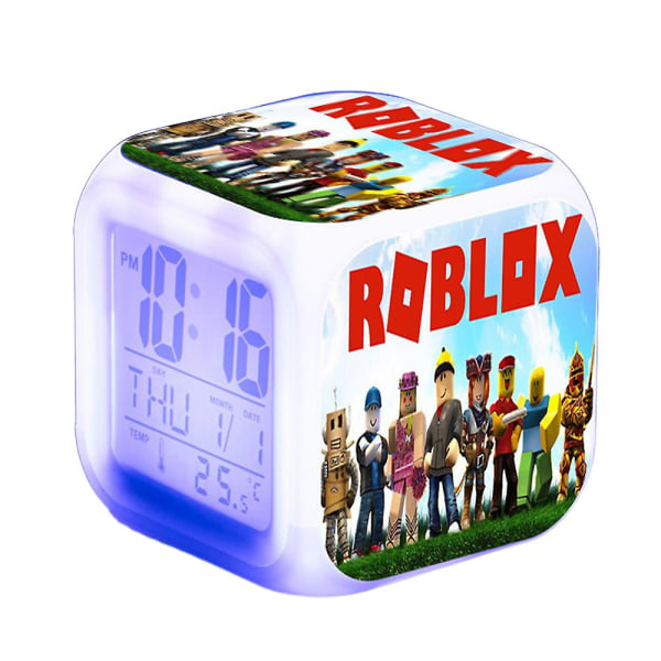 Roblox trykt digital alarmklokke 7 farger skiftende spill nattlys LED-skjerm nattbordsklokke hjemmedekorasjon barn leketøy gaver  (FMY) B