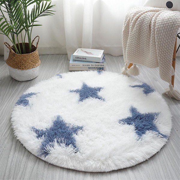 Rundt teppe mykt behagelig fluffy shaggy høy haug teppe for stue soverom Blue Five Stars Diameter 200cm