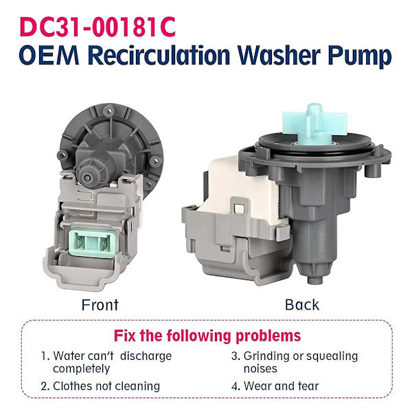 DC31-00181C Vaskemaskine Pumpemotor Udskiftning DC31-00030E,00030J,30008F,DC96-01113G,AP6025315 til Recircula As Shown